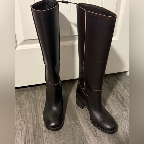 Zara Wide Heeled Leather Boots 39 - Picture 6 of 12